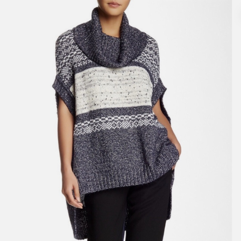 BCBGMaxazaria Elinor Striped Cowl Neck Wool Blend Sleeveless Sweater Med/Lg